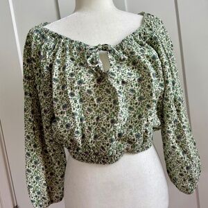 NWT Marine Layer Tiana Cropped Blouse in Green Vine